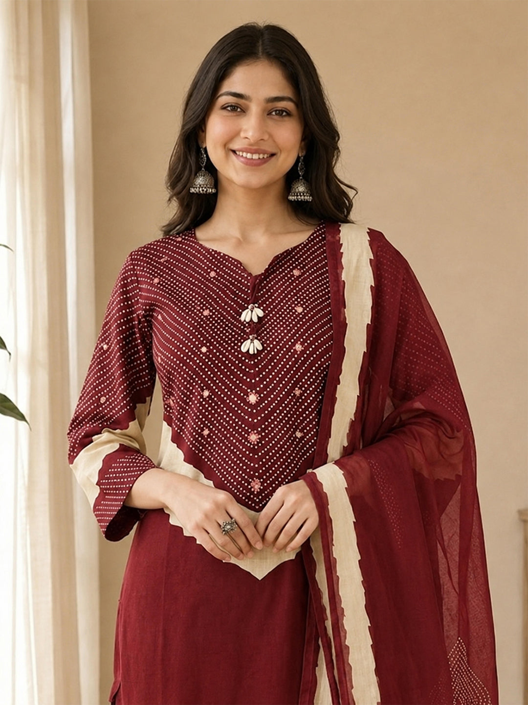 Himanshi Women Red Pure Cotton Straight Kurta Set with Palazzo & Dupatta | Ank