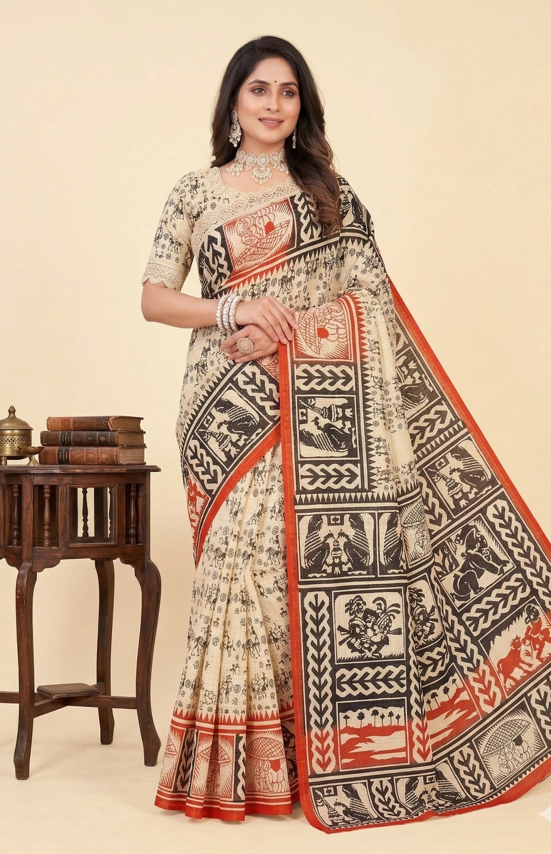 Minu fashions Printed Daily Wear Pure Cotton Saree (Multicolor)