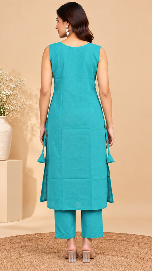 Pranika Skin Vartican Silk Straight Kurti Set with Mirror Work | Ank