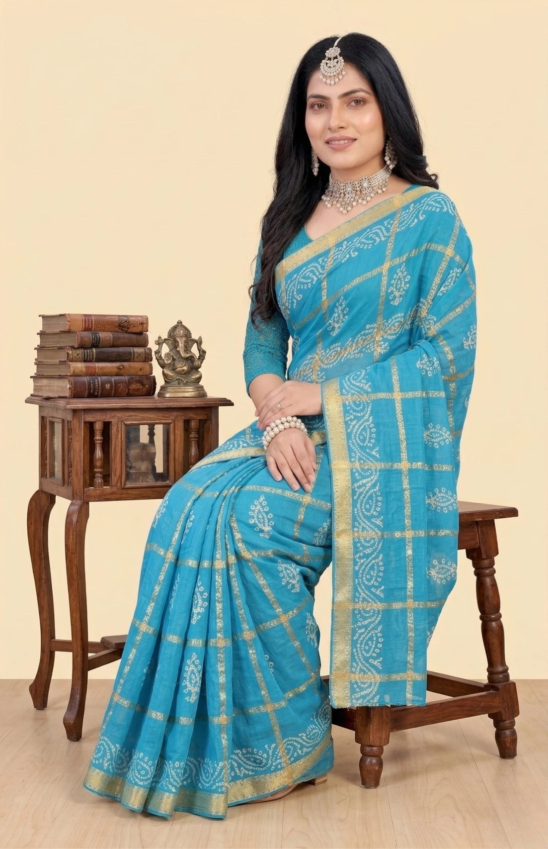 Minu fashions Printed Daily Wear Pure Cotton Saree (Blue)