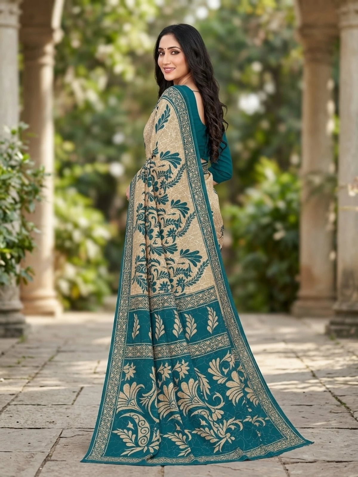Minu fashions Printed Daily Wear Pure Cotton Saree (Dark Blue)
