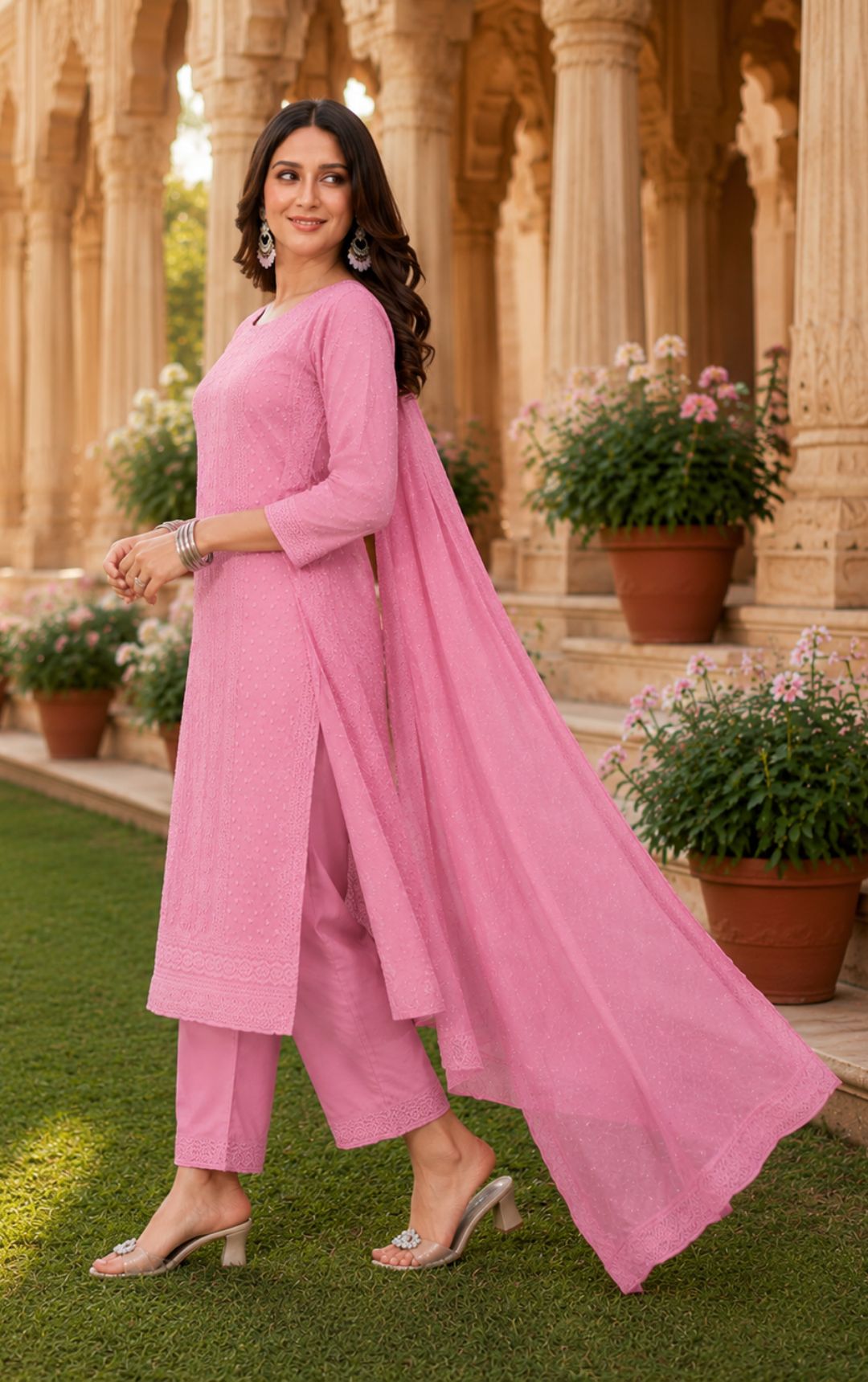 Minu Fashions Naaz Delux Pink Embroidered Salwar Suit