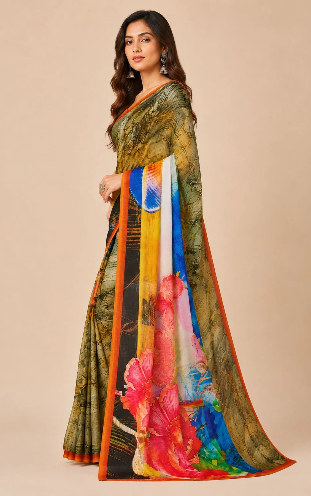 Minu fashions Printed Daily Wear Pure Cotton Saree (Multicolor)