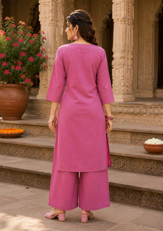 Purva Women Vartican Silk Straight Cut Kurti Set with Palazzo | Mirror & Beads Work | Women's Ethnic Wear