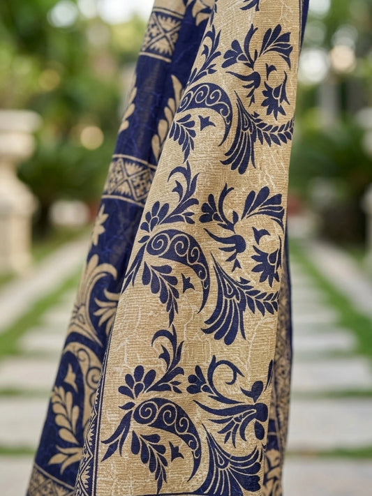 Minu fashions Printed Daily Wear Pure Cotton Saree (Blue)