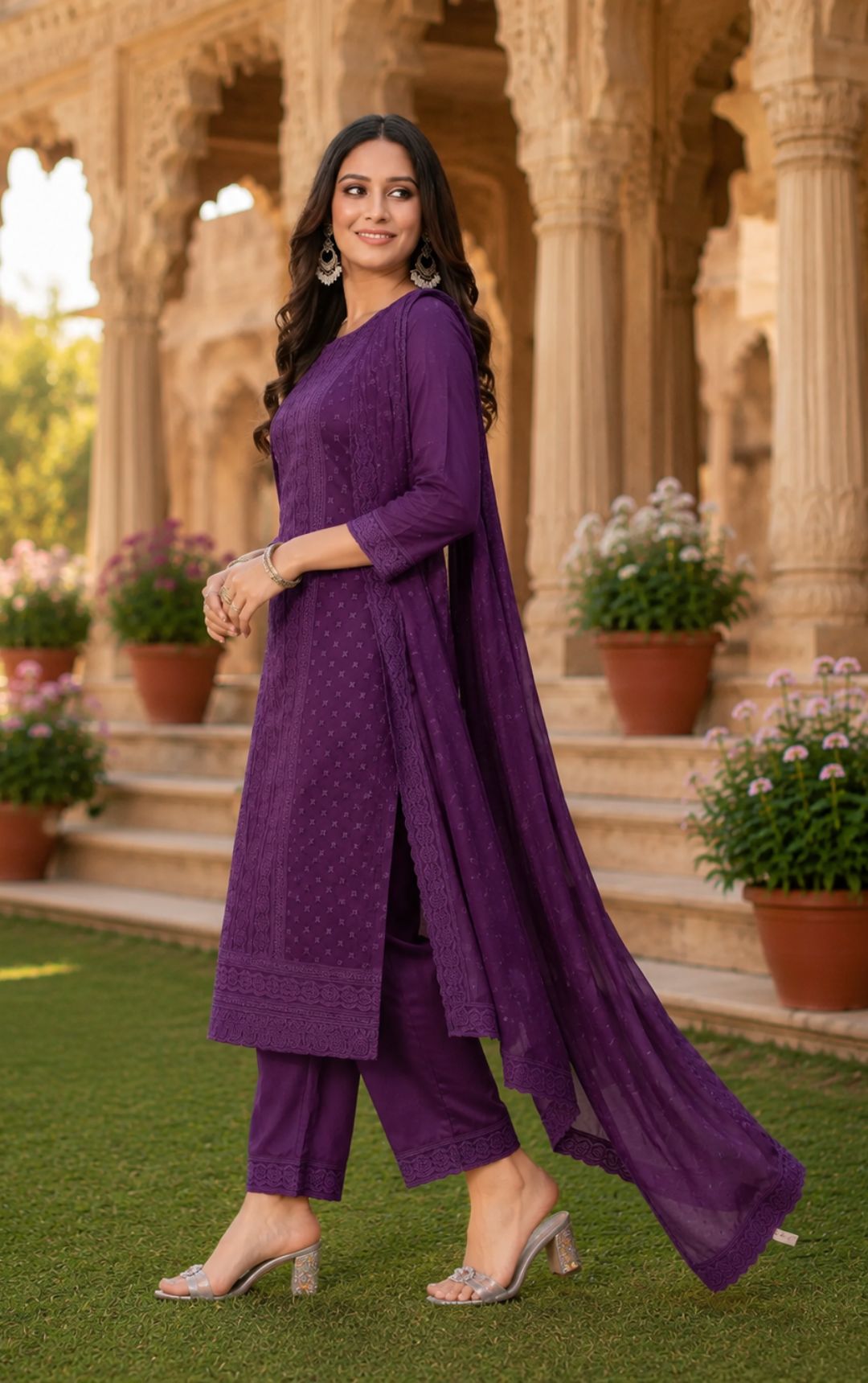 Minu Fashions Naaz Delux Purple Embroidered Salwar Suit