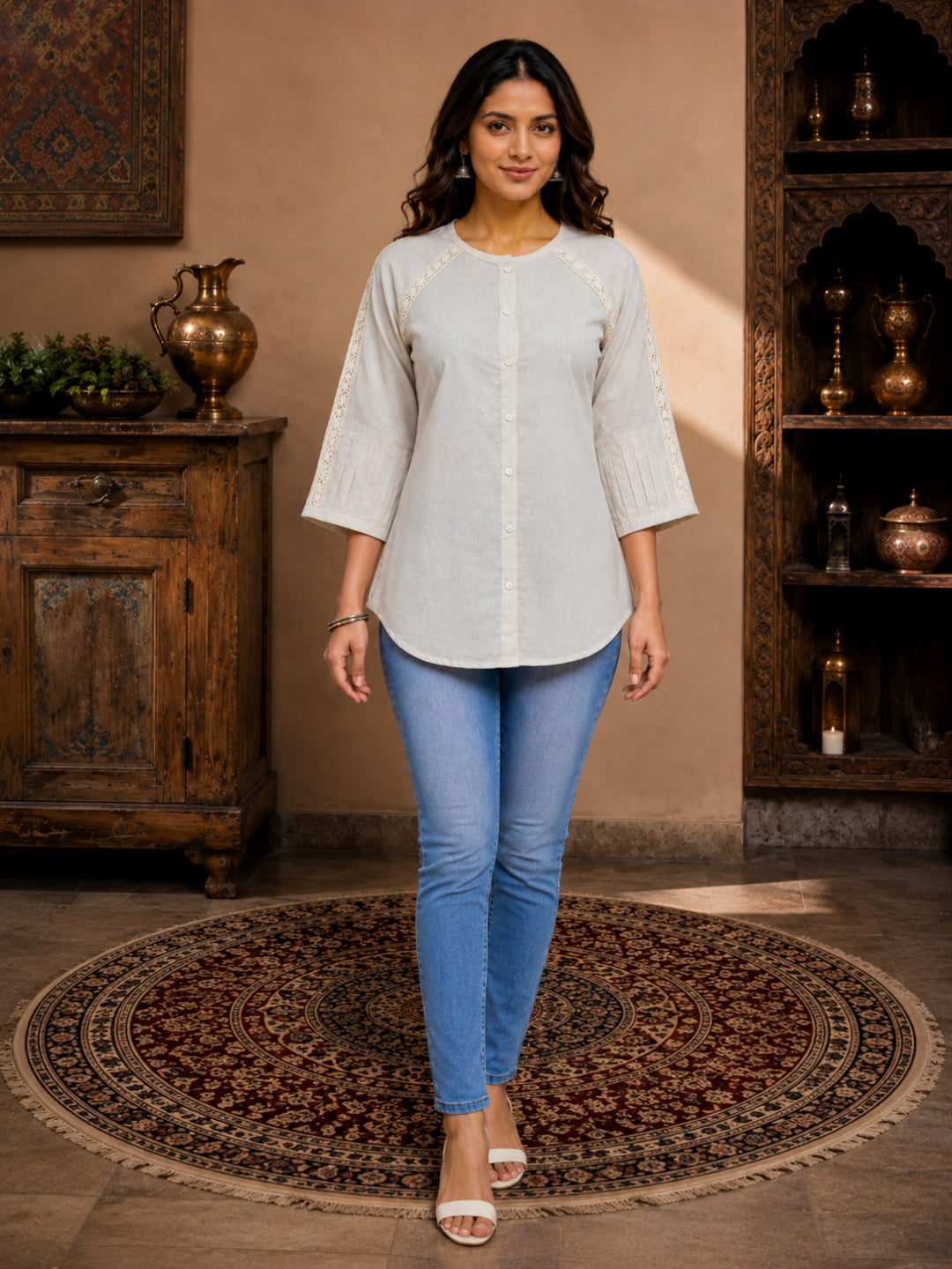 Minu Nidhi Women Solid Colour Round Neck Top