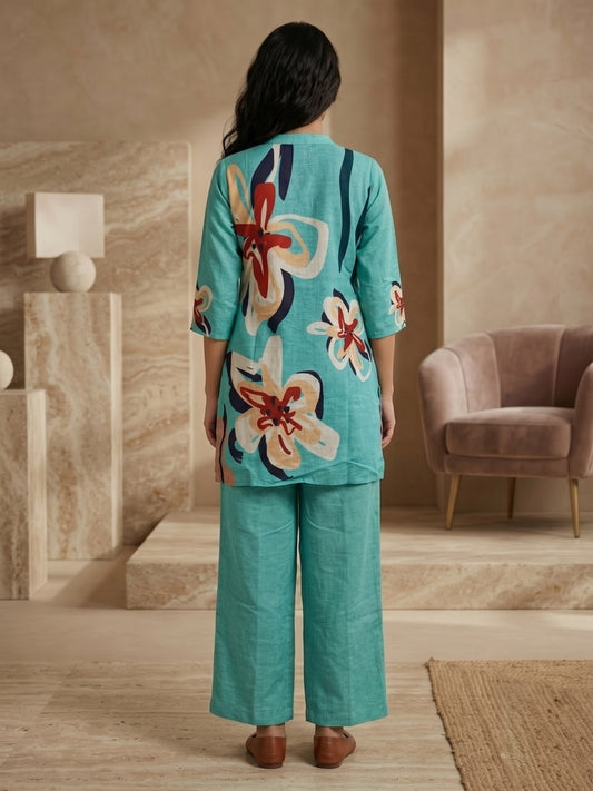 Juni Cotton Slub Digital Print Co-Ord Set for Women