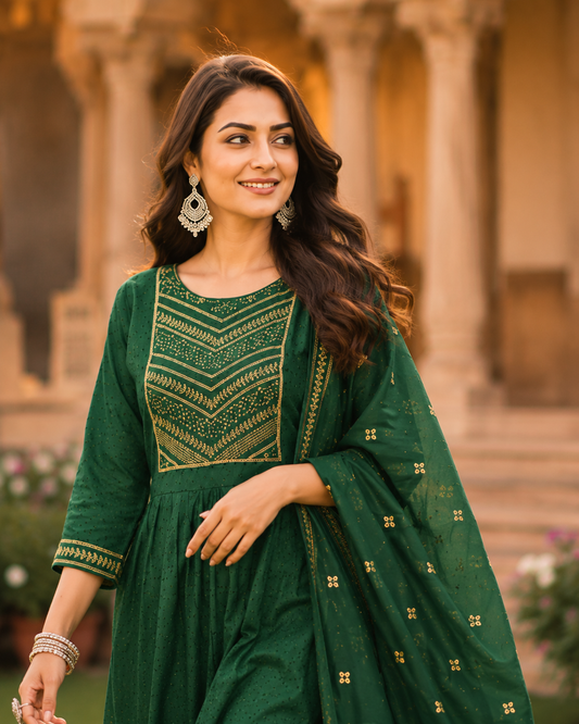 Minu fashions Embroidered Kurta, Churidar & Dupatta Set