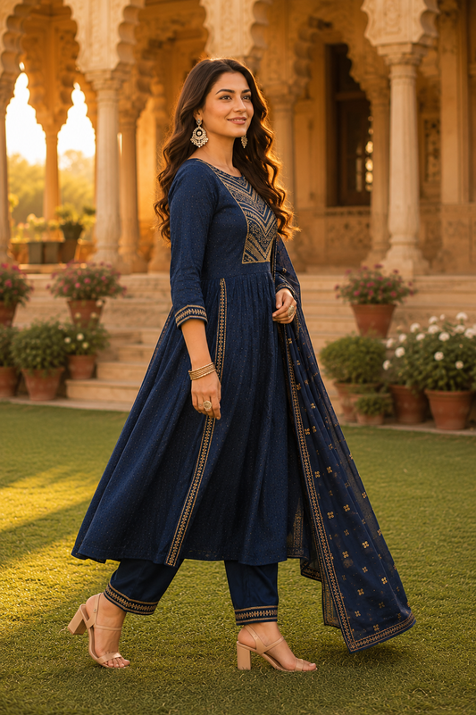 Minu fashions Embroidered Kurta, Churidar & Dupatta Set