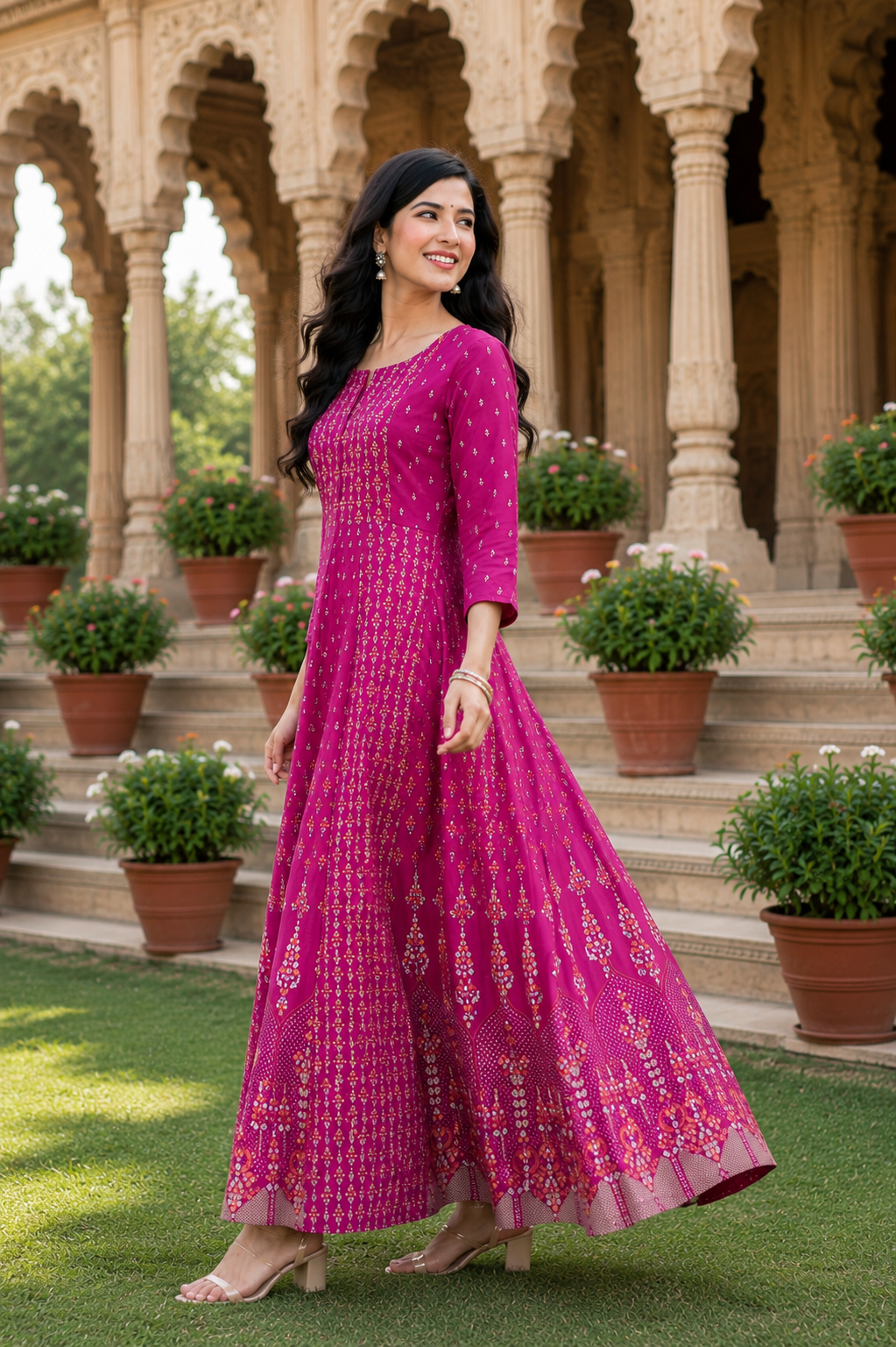 Minu fashions Women Printed Cotton Blend Straight Kurta (Pink)