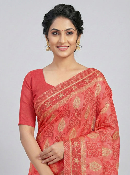 Daisy Cotton Printed Saree Carrot Pure Cotton Sarees