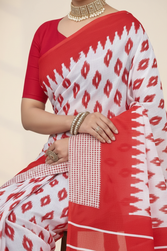 Saptapar Cotton Printed Saree 2510 Red