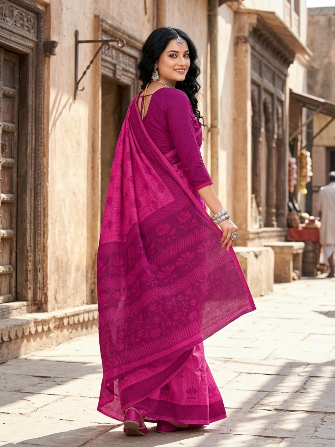 Malang 61 Pure Cotton Printed Daily Wear Saree – Pink