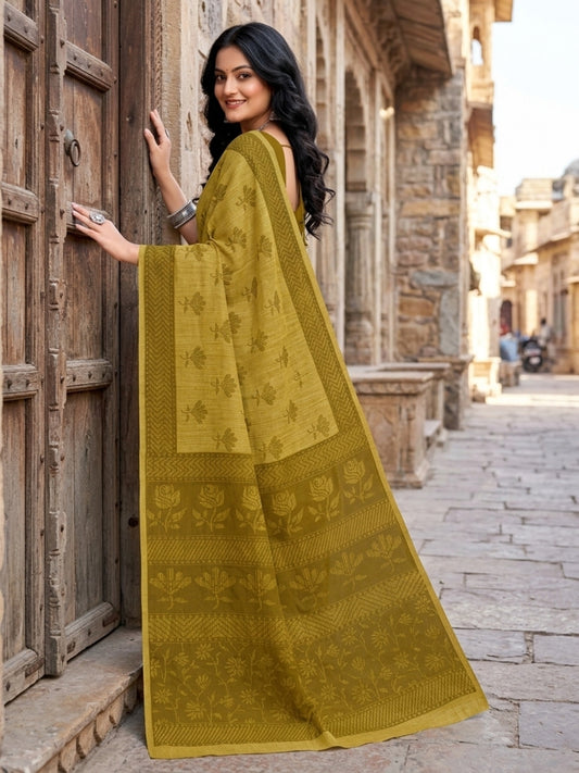 Malang 61 Pure Cotton Printed Daily Wear Saree – Mint Green
