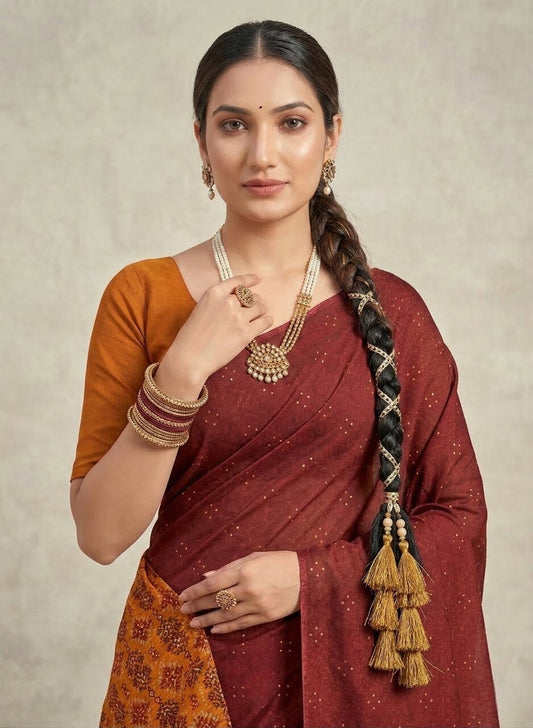 Saachi V- Pure Cotton Half-Half Printed Daily Wear Saree