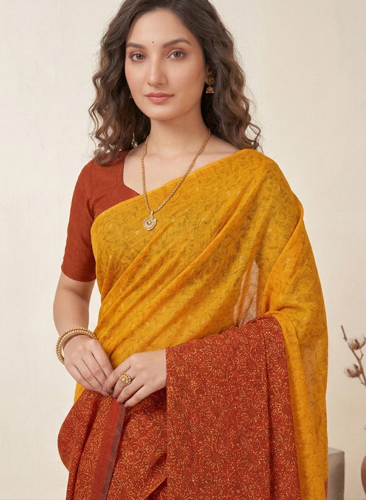 Saachi V- Pure Cotton Half-Half Printed Daily Wear Soft Cotton Saree