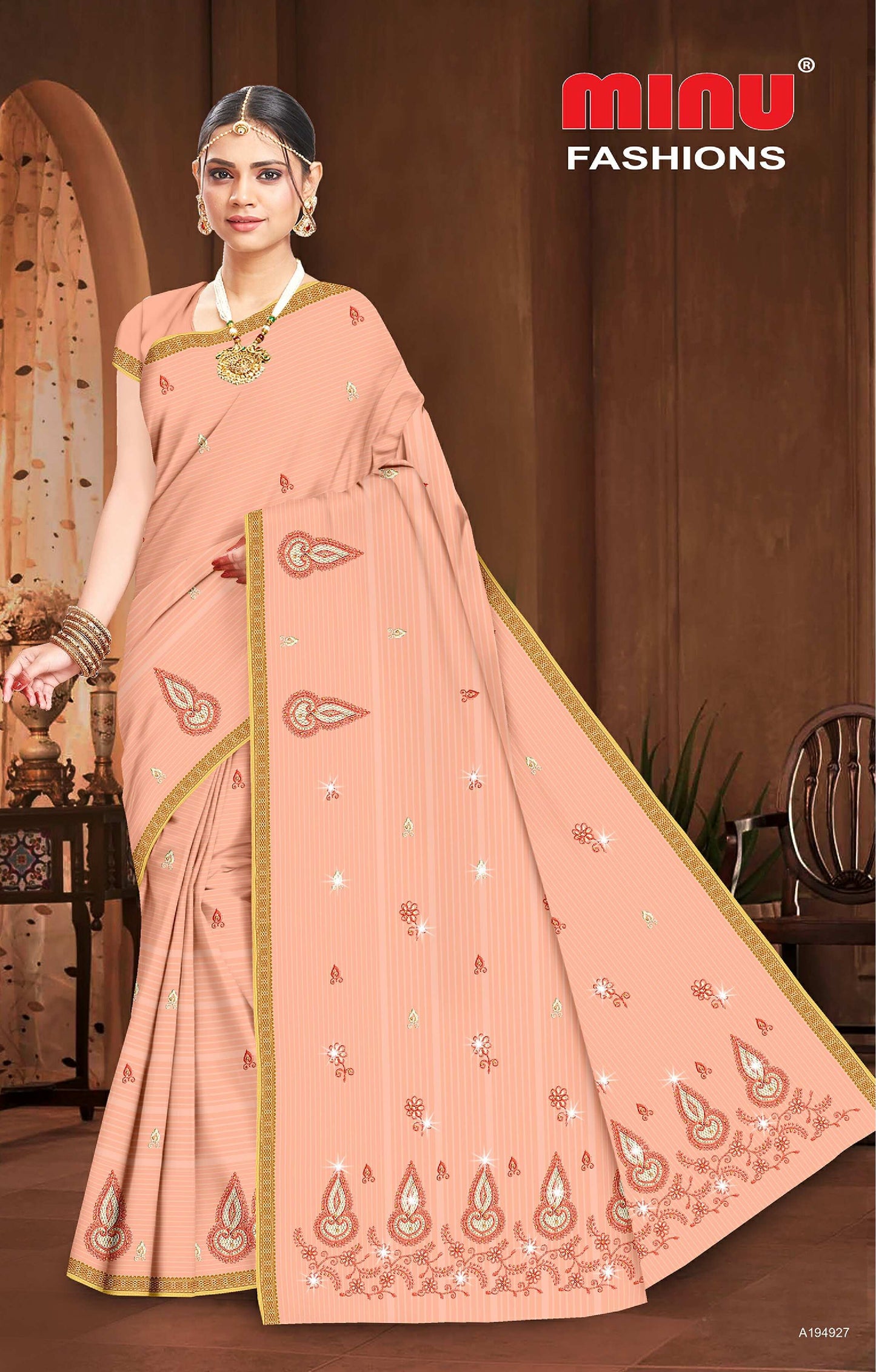 Pure Cotton Beige 24 Carat Embroidery Cotton Saree