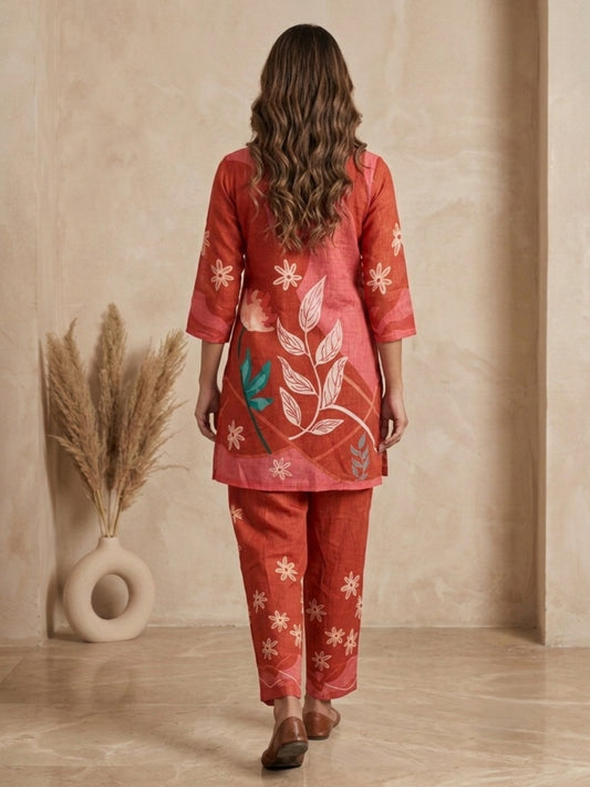 Juni Cotton Slub Digital Print Co-Ord Set for Women