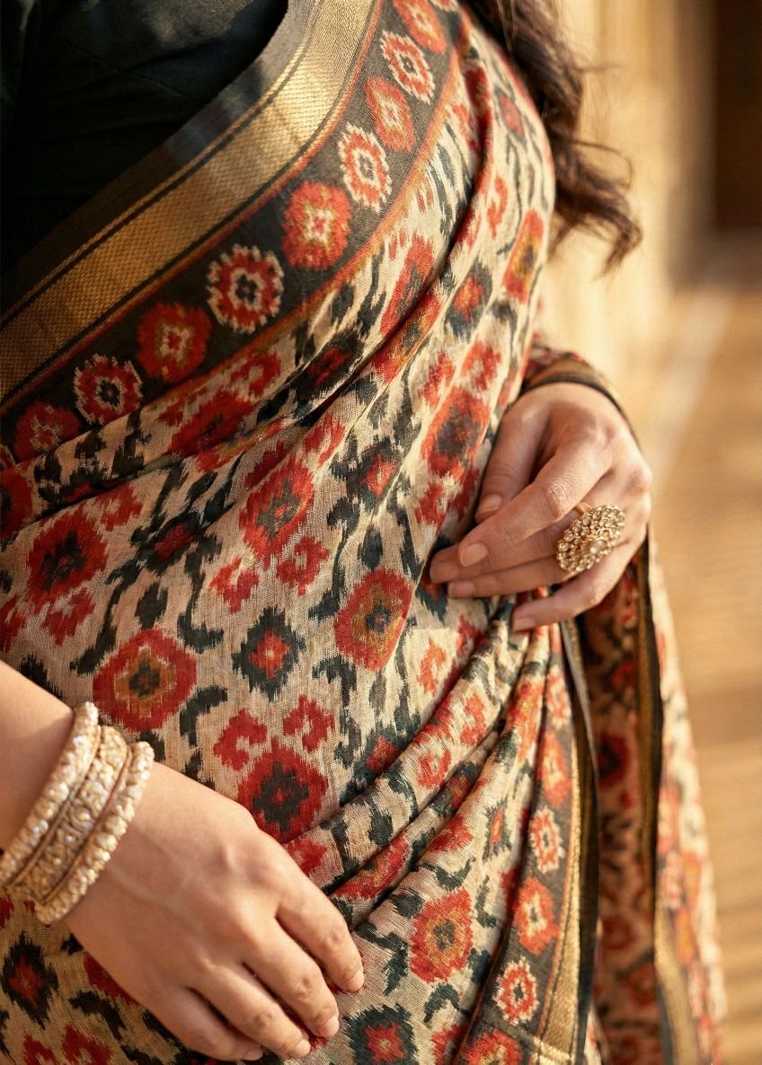 Silk Kanishka Green Block Printed Saree