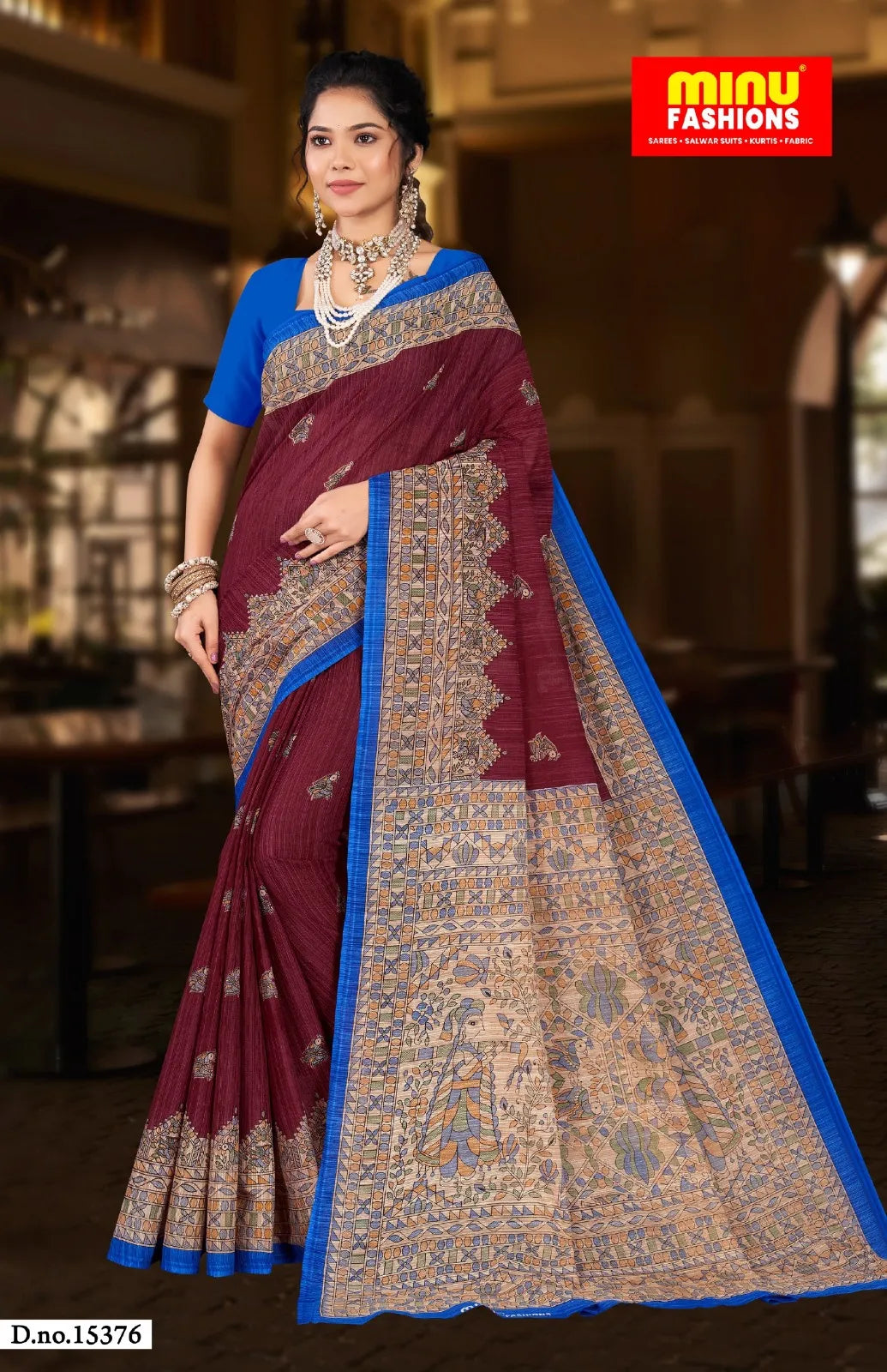 Madhubani Kantha Malai Cotton Printed Saree Maroon Pure Cotton Sarees