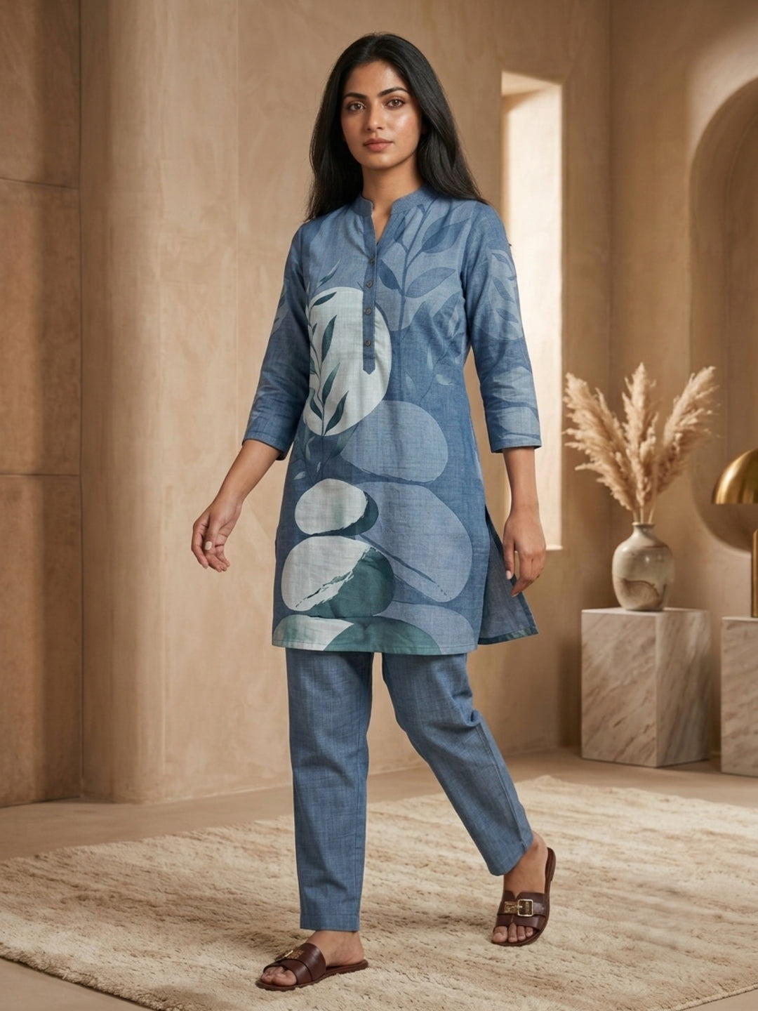 Juni Cotton Slub Digital Print Co-Ord Set for Women