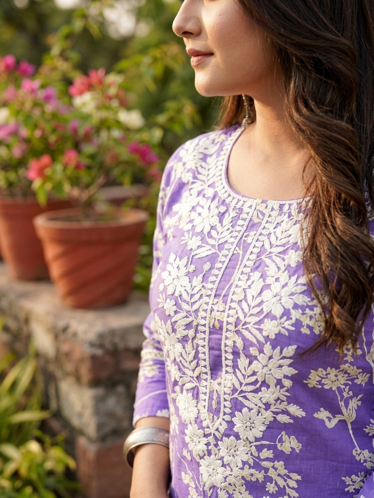 Pooja Women Floral Printed Cotton Ethnic Kurti with Round Neck & Three-Quarter Sleeves