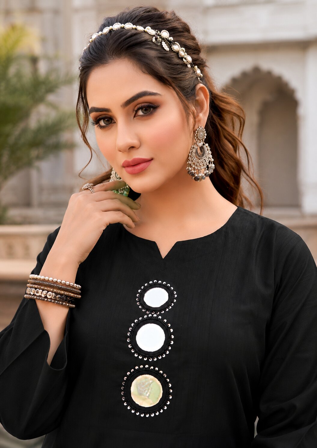 Purva Women Vartican Silk Straight Cut Kurti Set with Palazzo | Mirror & Beads Work | Women's Ethnic Wear