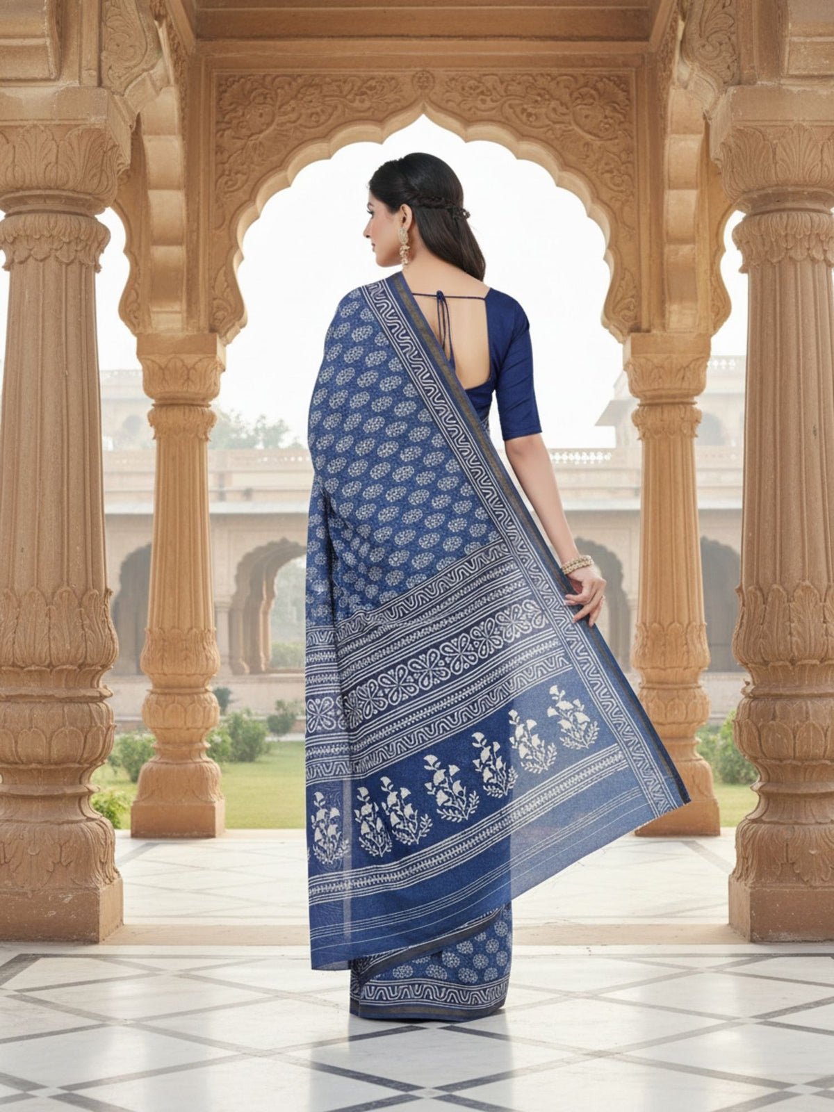 Ishani Border 04 Navy Blue