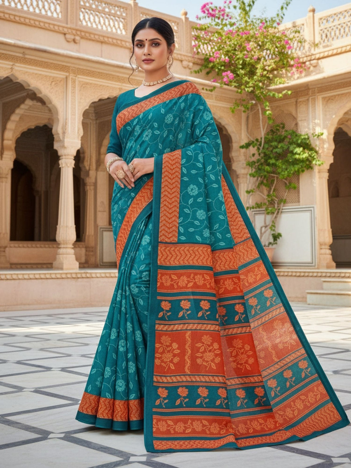 Mumtaz 1 pure cotton printed saree – Minu Fashions