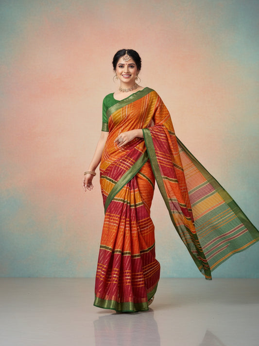 Bobby Rani Red & Yellow Shade Saree