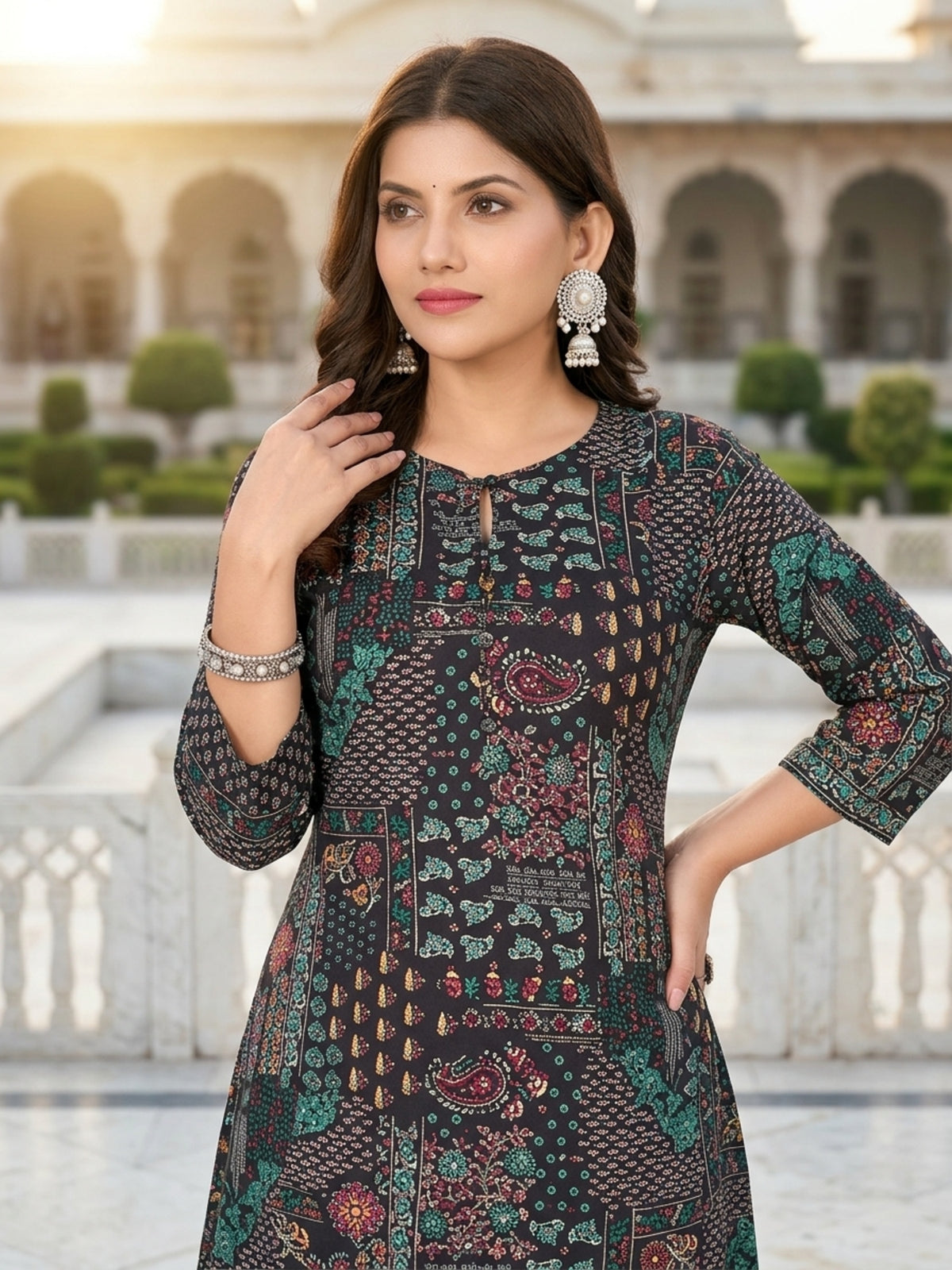 Parineeti Women Green Floral Printed Rayon A-Line Co-Ord Set with Trousers | Ank