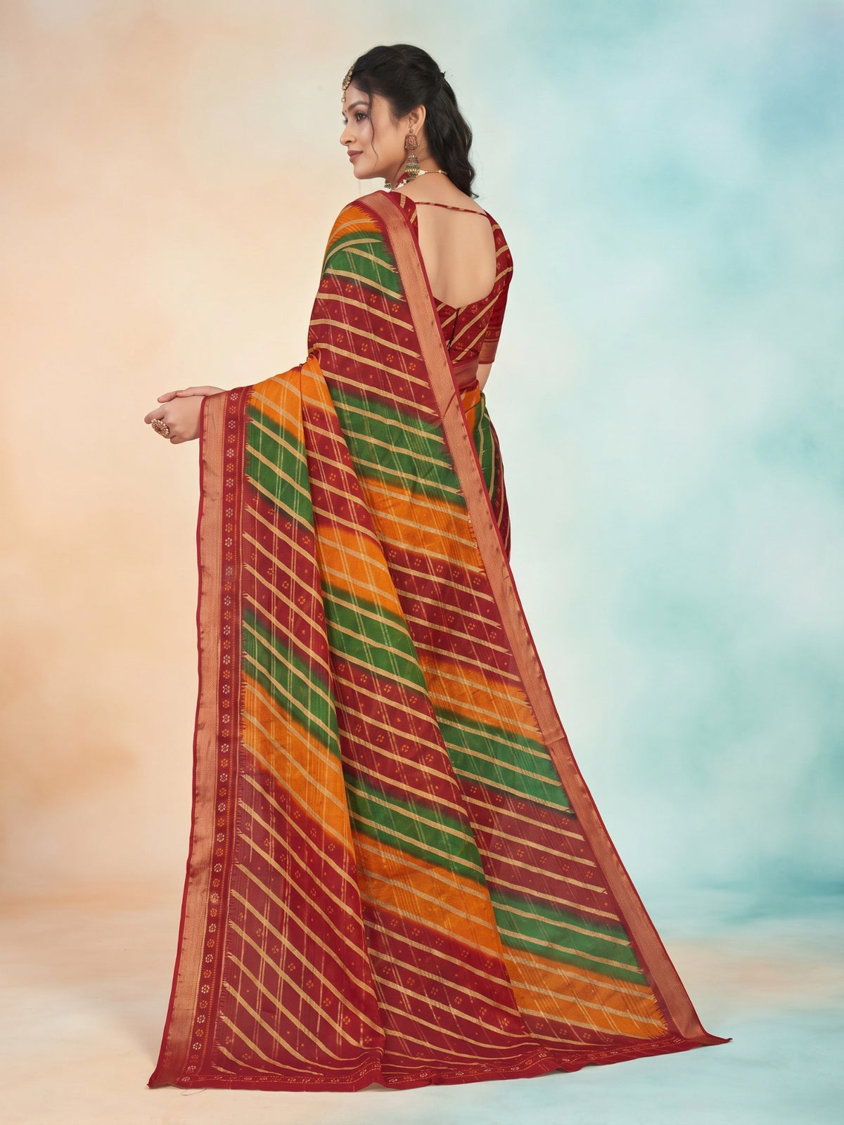 Bobby Rani Red & Green Drape Saree