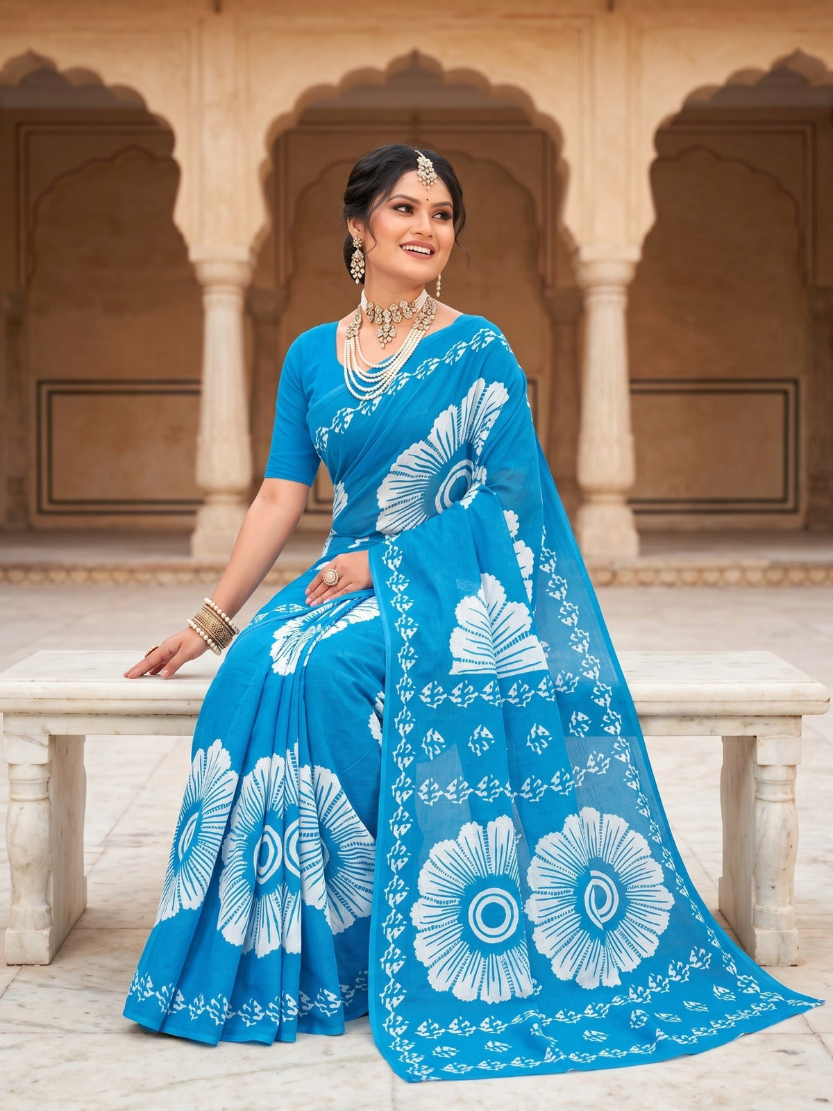 Malang 95 Pure Cotton Printed Daily Wear Saree – Sky Blue