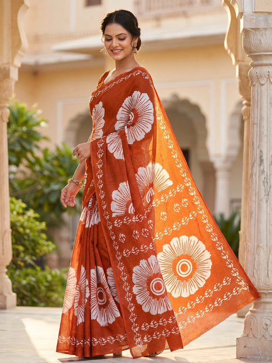 Malang 95 Pure Cotton Printed Daily Wear Saree – Orange