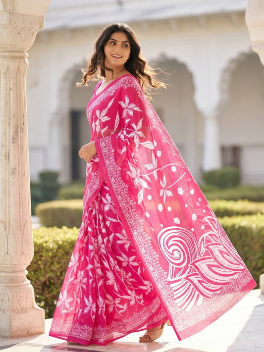 Malang 94 Pure Cotton Printed Daily Wear Saree – Pink