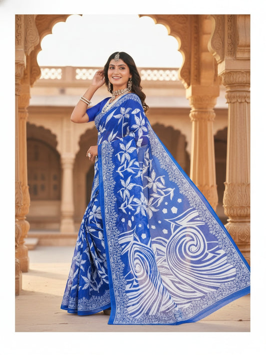 Malang 94 Pure Cotton Printed Daily Wear Saree – Navy Blue