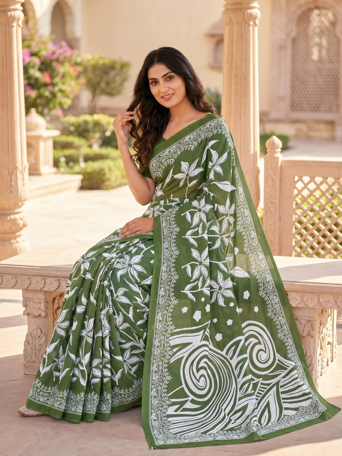 Malang 94 Pure Cotton Printed Daily Wear Saree – Green