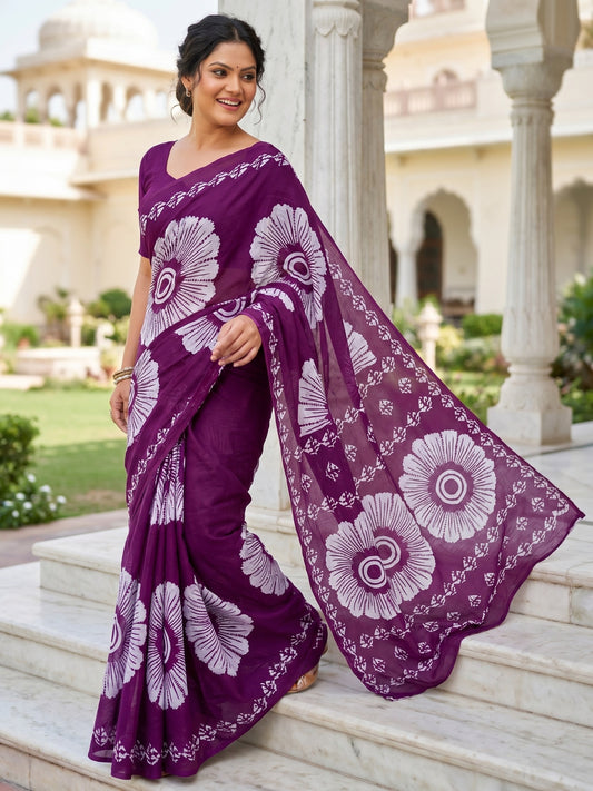 Malang 95 Pure Cotton Printed Daily Wear Saree – Purple