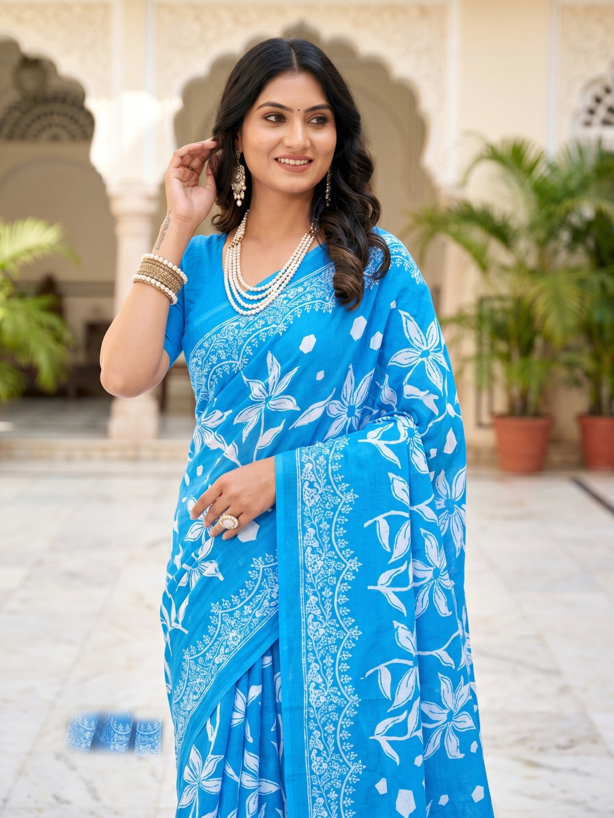 Malang 94 Pure Cotton Printed Daily Wear Saree – Light Blue