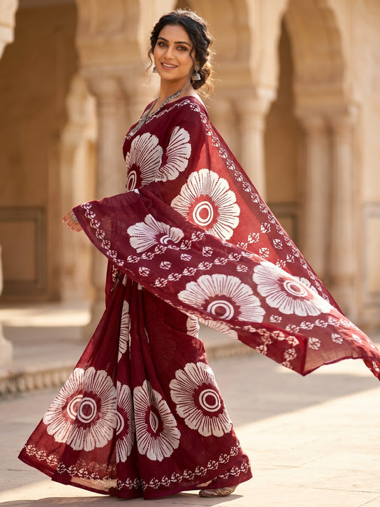 Malang 95 Pure Cotton Printed Daily Wear Saree – Maroon