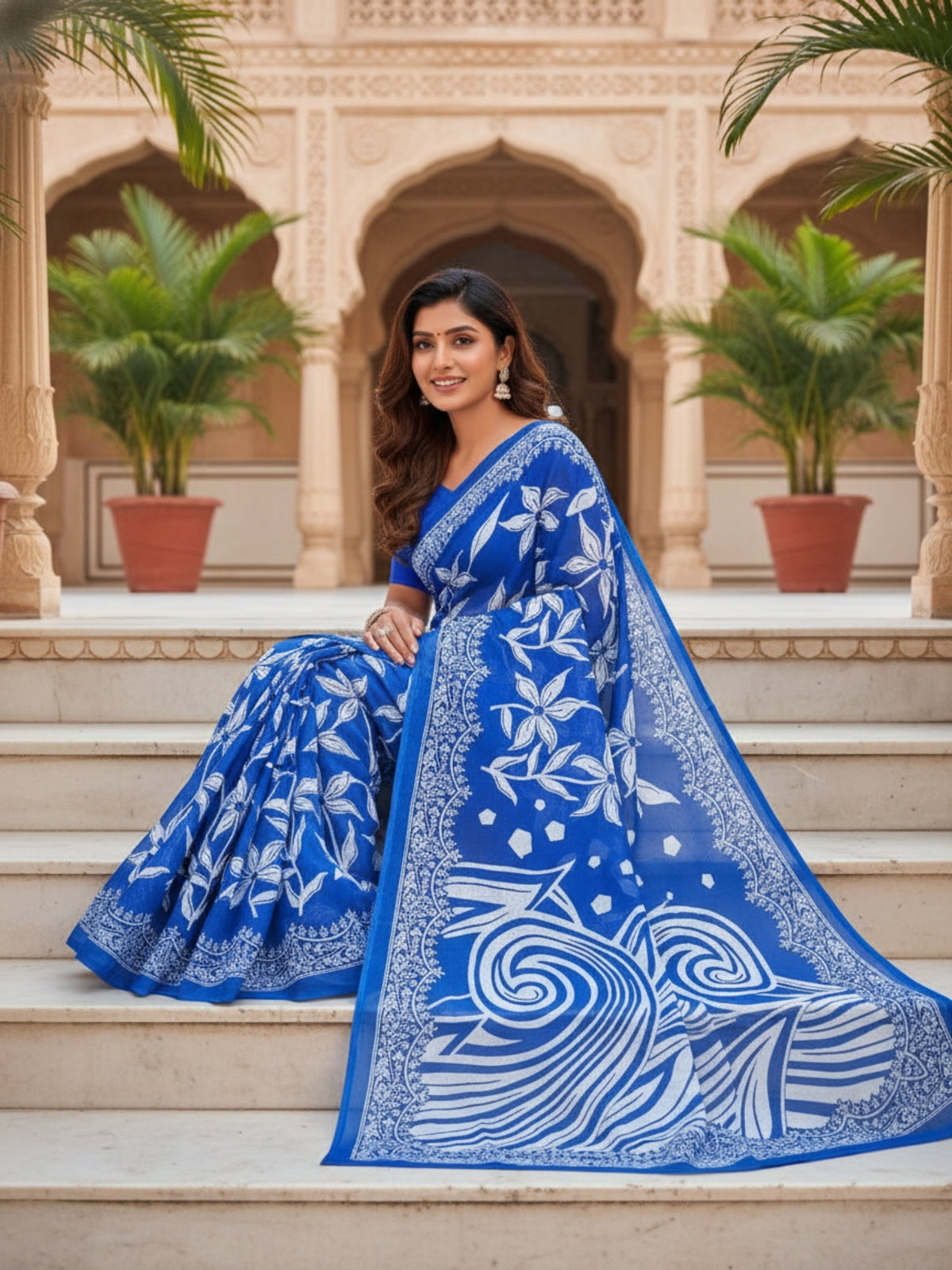 Malang 94 Pure Cotton Printed Daily Wear Saree – Navy Blue
