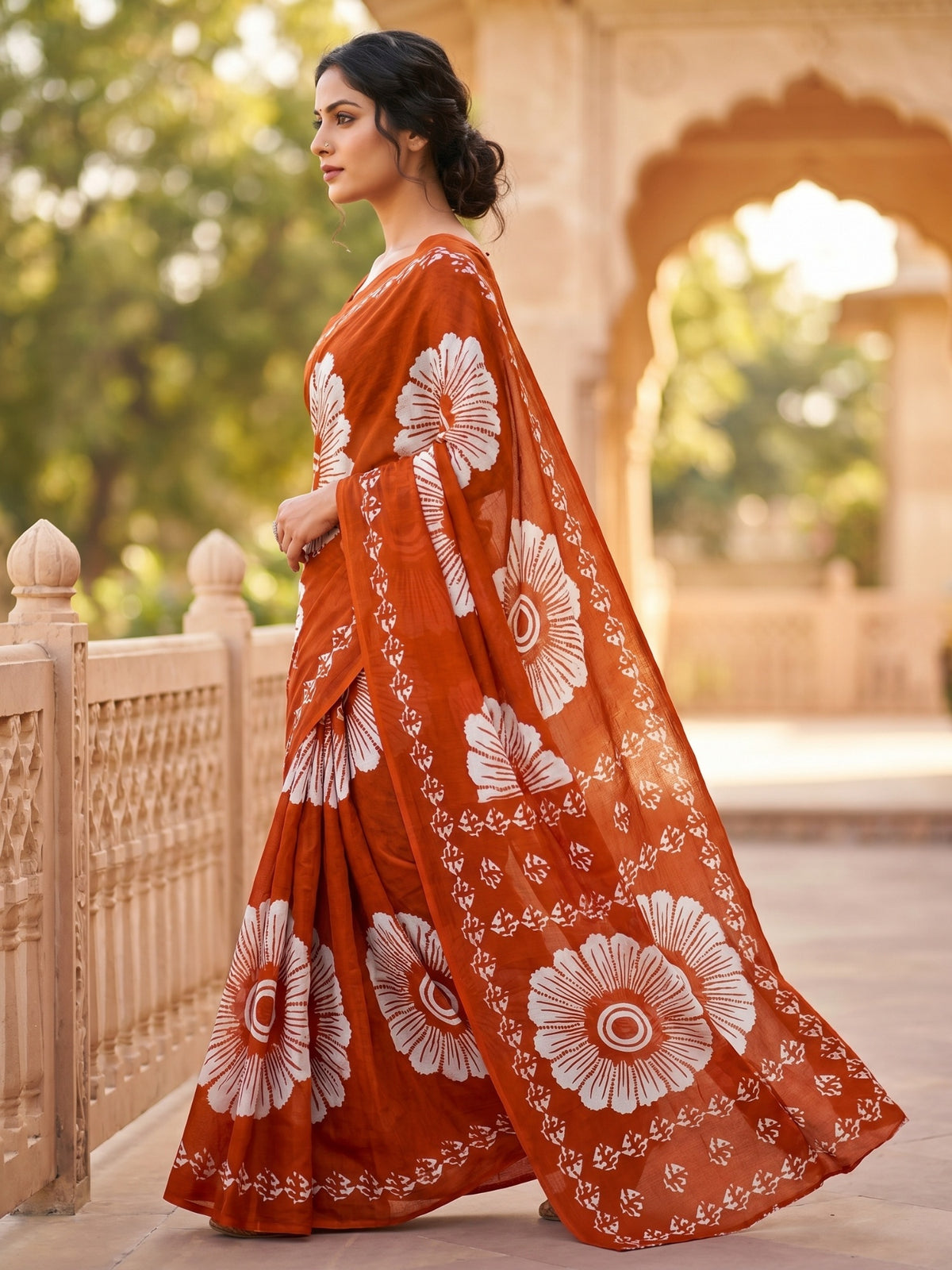 Malang 95 Pure Cotton Printed Daily Wear Saree – Orange