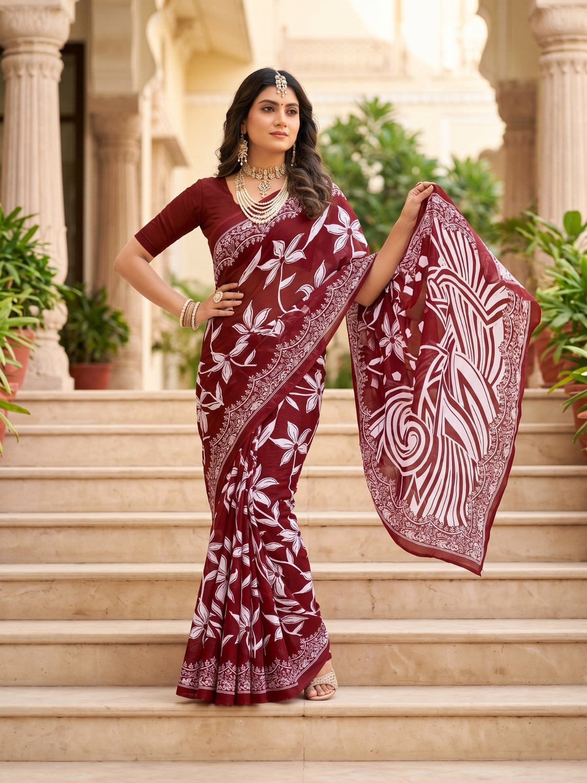Malang 94 Pure Cotton Printed Daily Wear Saree – Maroon
