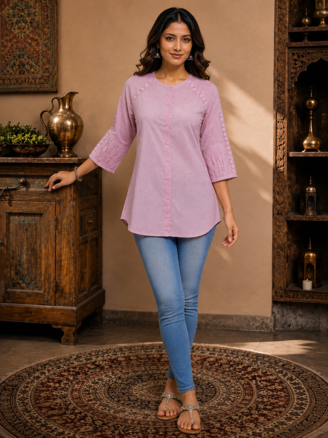 Minu Nidhi Women Solid Colour Round Neck Top