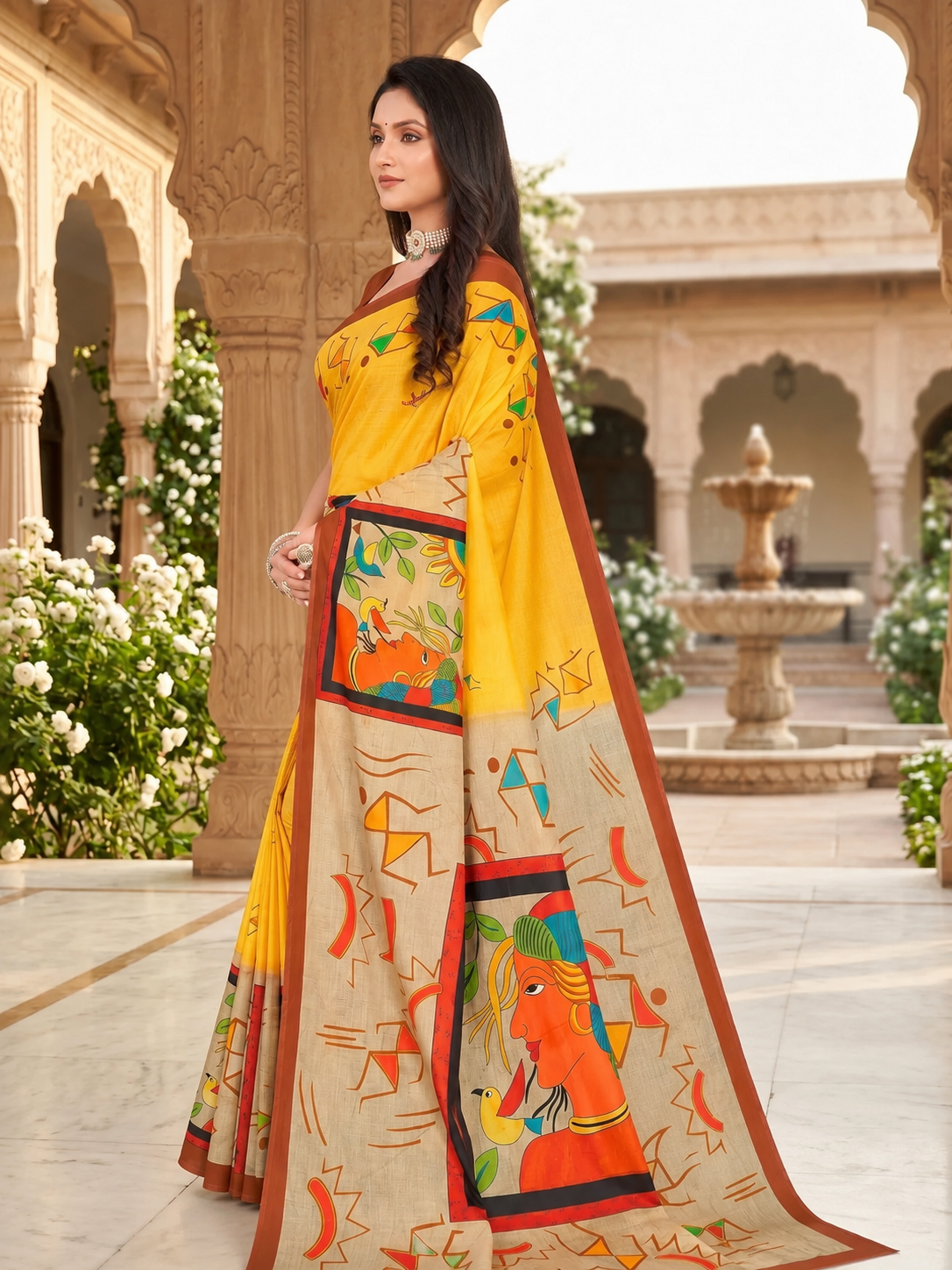 Digital Fashion Yellow Printd Saree