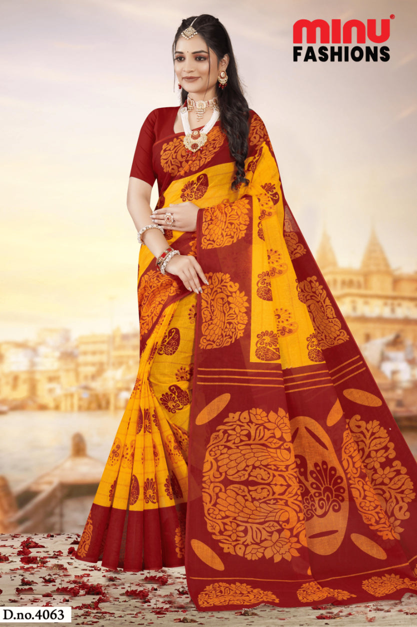 Monica Yellow & Red Traditional Saree