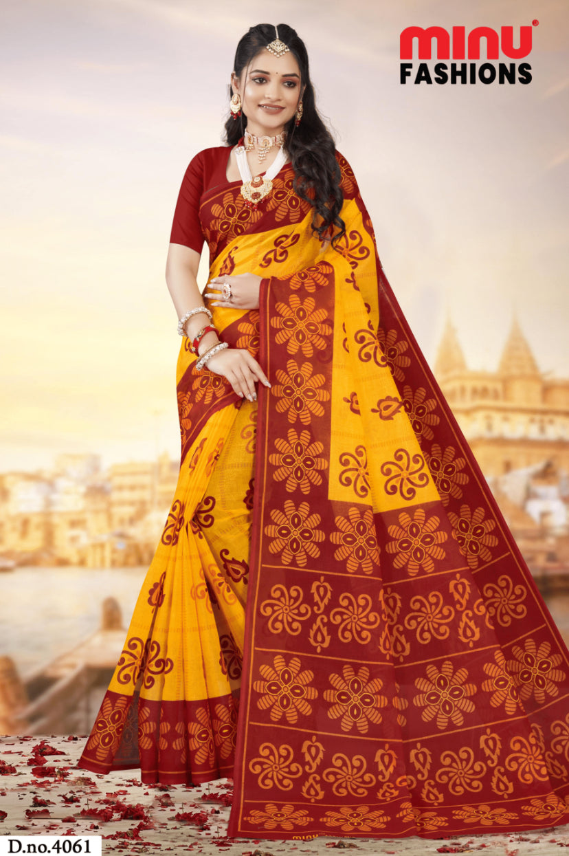 Monica Yellow & Red Saree Traditional Saree