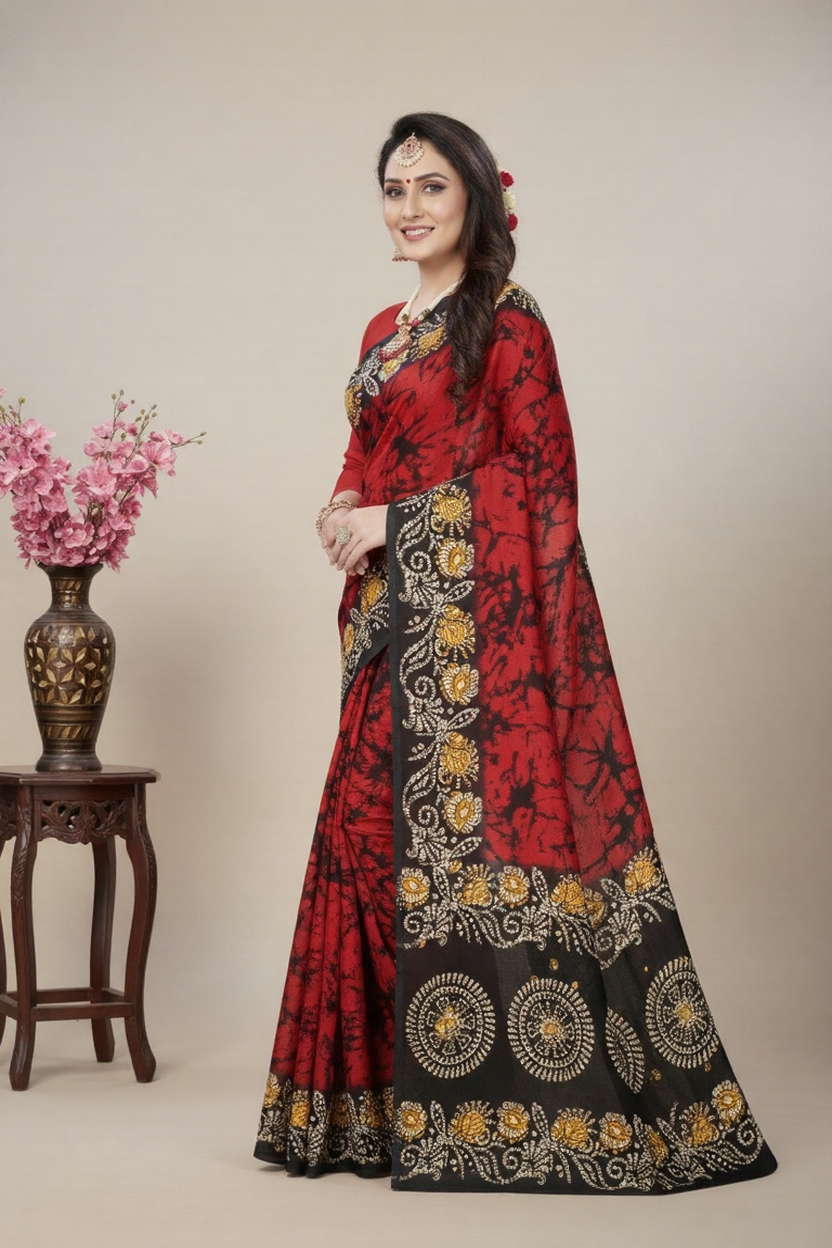 Kacha Badam Batik Cotton Printed Saree 3810