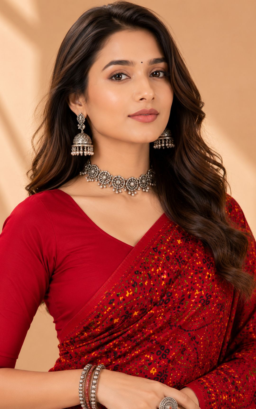 Boutique Special Red And Green Bandhani Print Saree